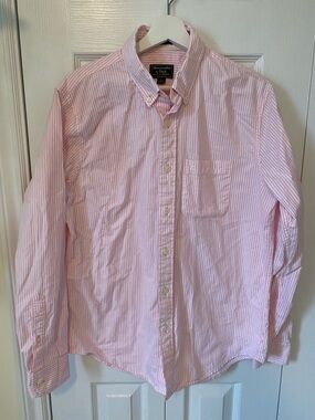 Abercrombie & Fitch Light Pink & White Striped Oxford Shirt Cotton Size Large